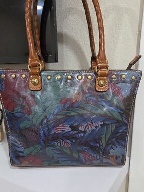 Patricia Nash Tropical Print Tote Bag with Brown Handles